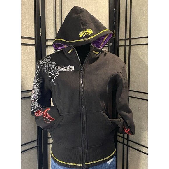 Speed & Strength Womens M Black Embroidered Hoodie Zip Killer Queen Thumb Holes - Picture 1 of 12